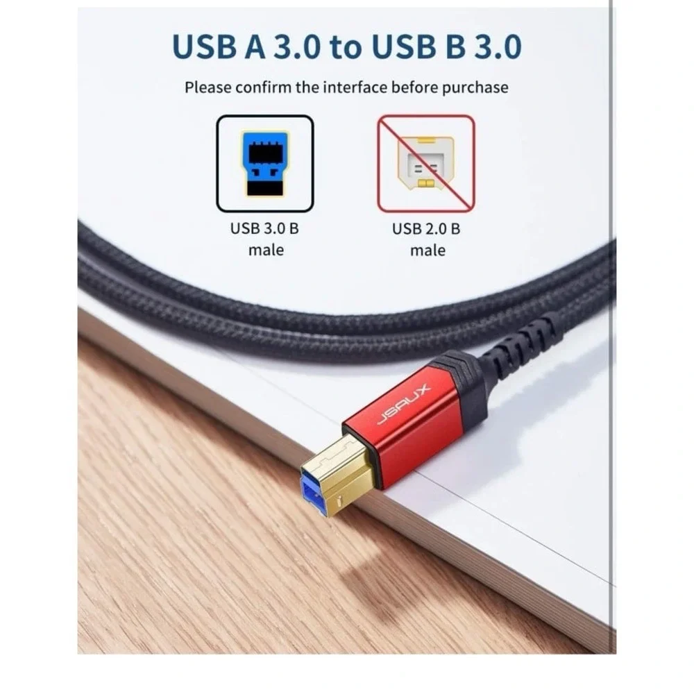 JSAUX USB B 3.0 Cable, USB-A Male to USB-B 3.0 Male (6.6ft/2M) USB 3.0 Type B Up